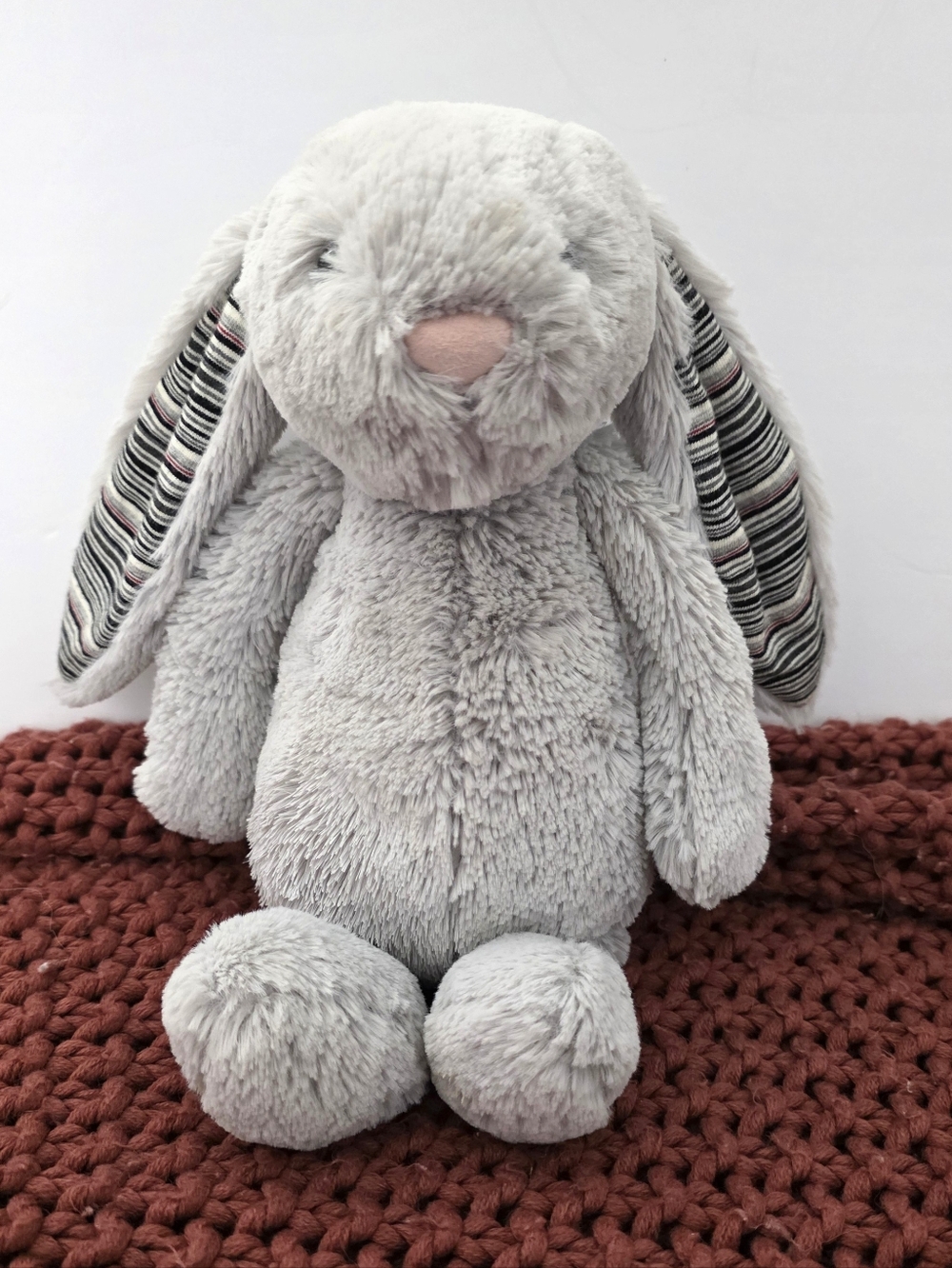 Jellycat Plush Bashful Blake Rare Stuffed Animal Bunny Rabbit Striped Ears Gray
